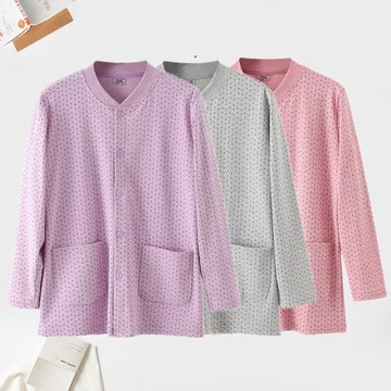 女士純棉開衫秋衣中老年開口棉毛衫老人大碼媽媽對襟開身內衣線衣