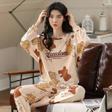 睡衣女長袖春秋韓版學生可愛薄款大碼寬鬆甜美休閒居家服套裝【倪醬小鋪】