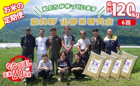◆6ヶ月定期便◆ 富良野 山部米研究会玄米 5kg×4袋（20kg）
