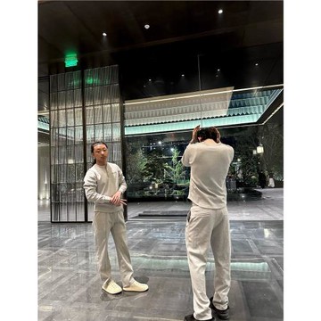 BandoJewelry BJ 黑鉆灰華夫格亨利領西褲柔順五鉆套裝長褲長袖