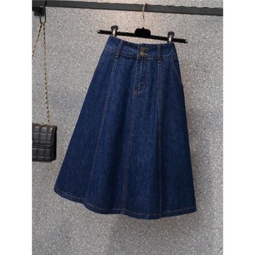 深藍色牛仔半身裙女2025秋新款高腰顯瘦設計感中長款大擺a字傘裙