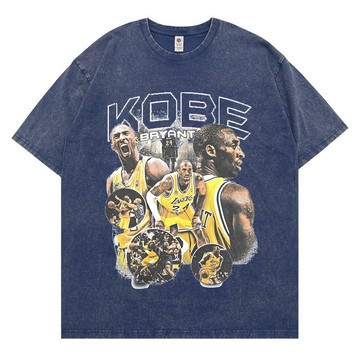 科比 kobe Bryant 柯比 黑曼巴 重磅oversize水洗做舊t恤男短袖美式復古蠟染純棉寬松圓領男