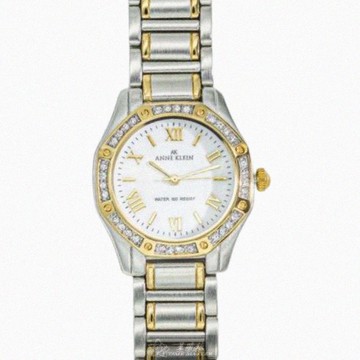 ANNE KLEIN手錶，編號AN00558，30mm銀八角形精鋼錶殼，白色簡約錶面，金銀相間精鋼錶帶款，貴族優雅_廠商直送