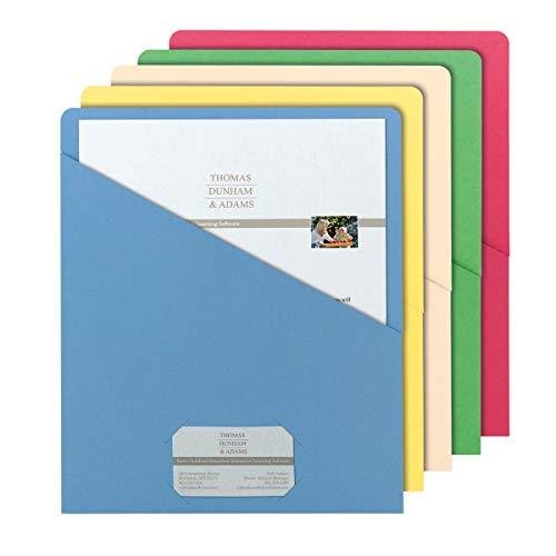 Slash Pocket Folders, Letter, 11 Point, Blue Green Manila Red Yellow, 25 Pa