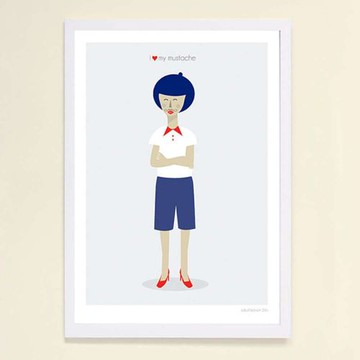 【摩達客】西班牙知名插畫家Judy Kaufmann藝術創作海報掛畫裝飾畫-我愛我鬍子 (附Judy本人簽名)(含木框)