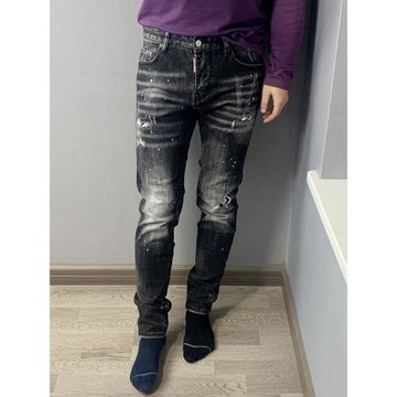 新款 高品質 微緊身修身小腳彈力牛仔褲男D2歐洲站重工藝帥氣水洗