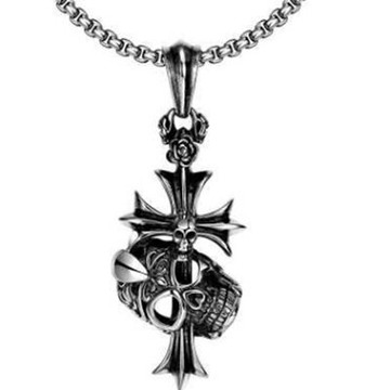 鈦鋼項鍊 吊墜-帥氣嘻哈骷髏頭十字架情人節生日禮物男配件73cm116【獨家進口】【米蘭精品】