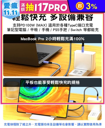 高速快充『PD100W雙頭Typec線』高清傳輸 公對公 傳輸線 快充線 數據線