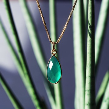 綠瑪瑙大顆鑲嵌框醫療級不鏽鋼50cm滑動項鍊 常盤色