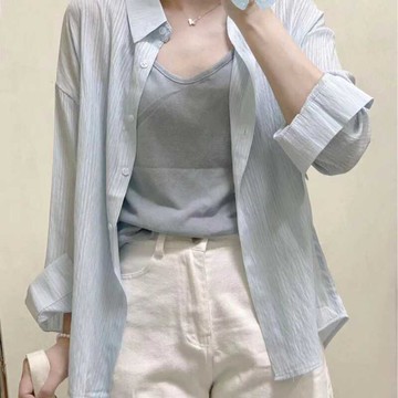🚀台灣出貨+虧本衝評🚀日本🇯🇵 詩曼兒~ 翻領單排扣純色長袖防曬衫女寬松夏季中長款襯衫上衣女