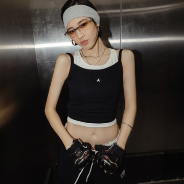 niceioi 甜酷star!撞色假兩件棉彈背心