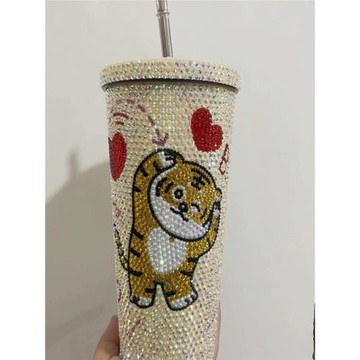 手工DIY貼鉆水杯鑲鉆吸管杯304不銹鋼保溫杯大容量保冷杯禮品杯子