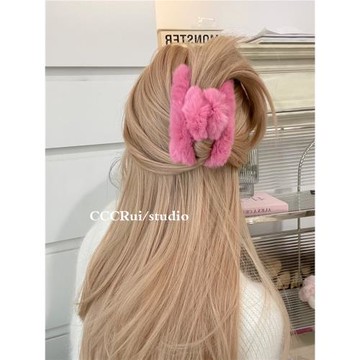 CCCRUI韓國高定新款！真瀨兔毛抓夾彩色秋冬毛絨氣質鯊魚夾女發飾