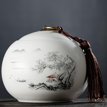 茶葉罐 茶葉罐陶瓷 大號半斤裝銅扣流蘇防潮茶罐 存儲罐密封罐陶瓷茶葉罐