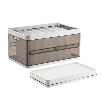 衣物收納箱 附蓋7格款  茶色  24 x 39 x 19cm  1個