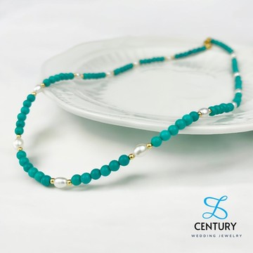 【世紀白金】18K金天然珍珠綠松石項鍊 7NZ002