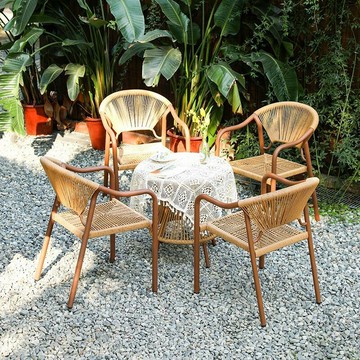 公司貨 免運附發票 藤椅三件套陽臺桌椅休閑戶外中式庭院防水五件套組合民宿編藤椅子 CH6689