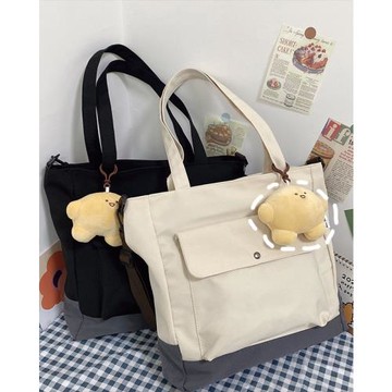 大容量簡約通勤包包女2025新款托特帆布包手提袋大學生上課單肩包