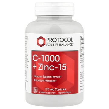 Protocol for Life Balance, C-1000 + 鋅 15，120 粒素食膠囊