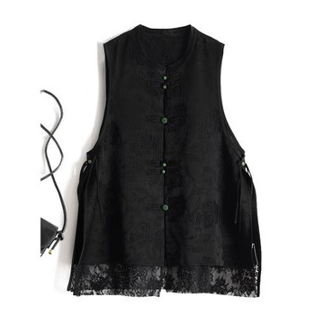 新中式高級感國風潮流盤扣提花馬甲女立領配襯衫蕾絲拼接無袖馬夾