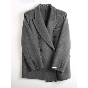 雙面羊絨大衣商場同款寬松高級感深灰色羊毛呢長毛正肩西裝外套女