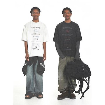 MASONPRINCE 跳脫思維 MP集合版VI做舊字幕排列設計感寬松短袖T恤