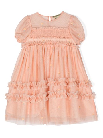 Stella McCartney Kids - floral-embroidered tulle dress - kids - Polyester/Viscose - 6 - Orange