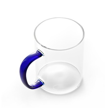 琉璃杯 寬口玻璃杯 藍色琉璃 咖啡玻璃杯 隔熱防燙杯 造型玻璃杯 果汁杯 玻璃馬克杯 把手玻璃杯 165-PG450BL