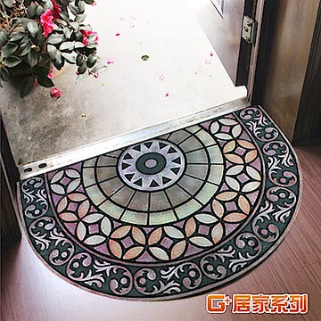 G+居家 戶外植絨橡膠厚實刮泥迎賓地墊90x60cm招財進寶-半圓