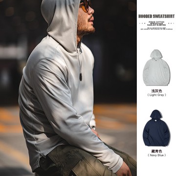 馬登工裝 美式運動珠地棉空氣層長袖T恤夏疊穿硬漢重磅連帽衫男薄