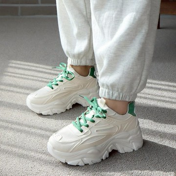 【白鳥麗子】老爹鞋 （附雙色鞋帶）顯瘦網布拼接繫帶厚底休閒鞋 店長推薦