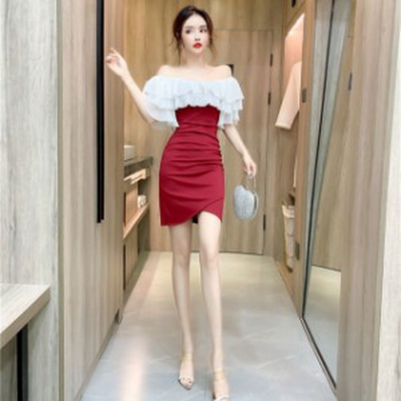 2色 キャバ ドレス ミニ フリル タイト ワンピース ワンピ オフショルダー オフショル レディース セクシー 赤 黒 レッド ブラック 露出 通販 Lineポイント最大4 0 Get Lineショッピング