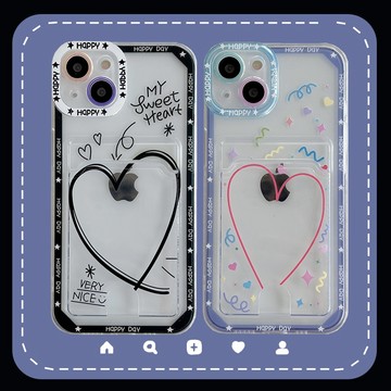 歐美風愛心 插卡手機殼 鏡頭全包 空壓殼 iPhone17 16 15 14 13 12 11 Pro 可插卡/悠遊卡/