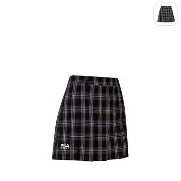 【FILA】女性 GOLF 高爾夫 短裙(有安全褲)-黑格 5SKY-6136-DK