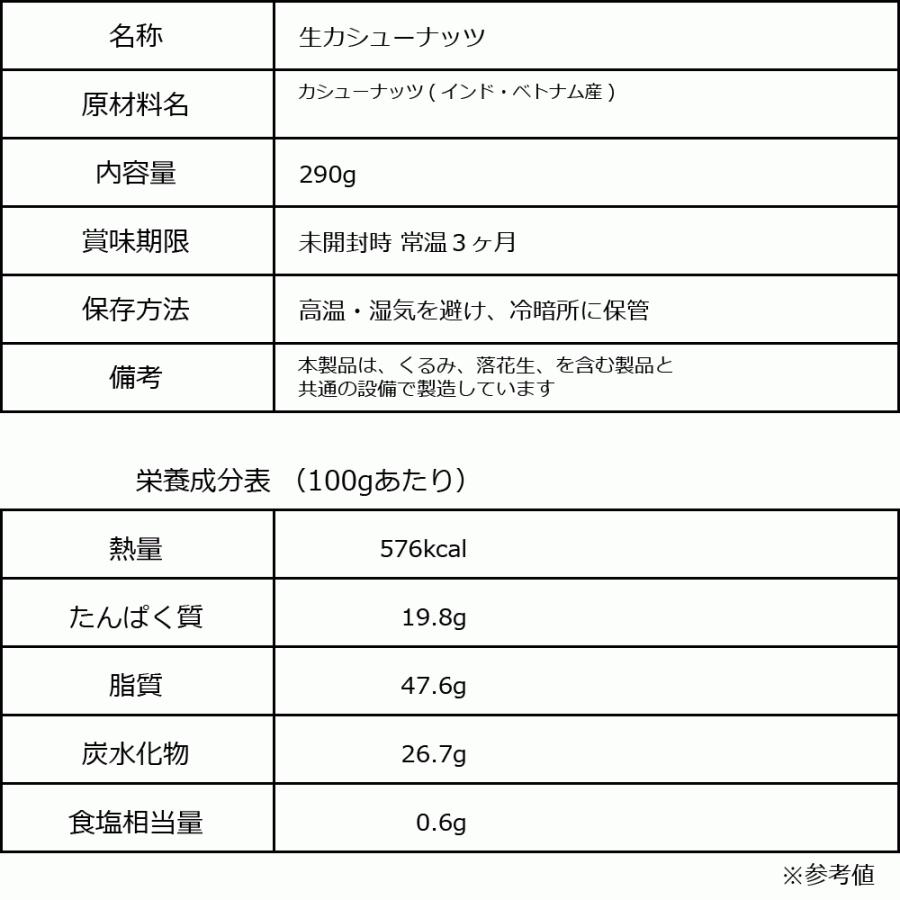 ナッツ 生 カシューナッツ 290g メール便限定 送料無料