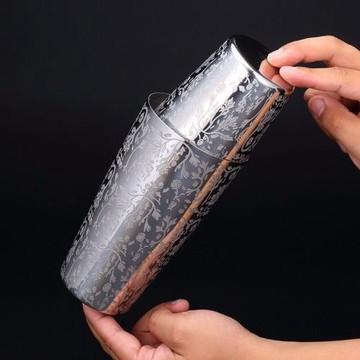 酒吧調酒304鏡面不銹鋼刻花圖騰波士頓調酒器搖酒壺雪克壺Shaker