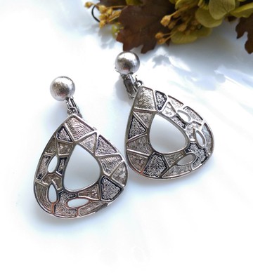 Vintage Jewelry 西洋古董飾品 EMMONS 垂墜刷紋 夾式耳環