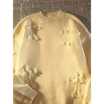 毛衣男秋冬圓領套頭大碼復古破洞流蘇毛衣男女春秋情侶長袖針織衫