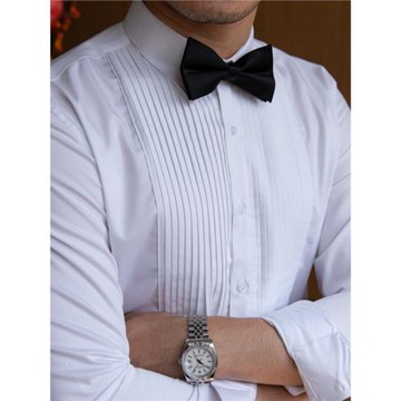 鹿三先生修身免燙長袖純色襯衫宴會百褶葉禮服襯衣正裝新郎兄弟團