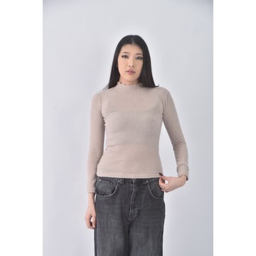 (S) 質感木耳邊杏色長袖上衣二手衣