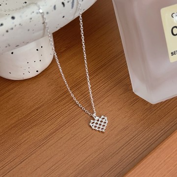 [Relise] （台灣現貨）A0560 通體純銀 s925純銀 網格愛心項鍊 愛心項鏈 純銀項鍊 純銀 項鏈