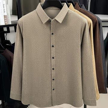 2025春季新款肌理感緊身襯衫男 日系休閒百搭長袖襯衫男