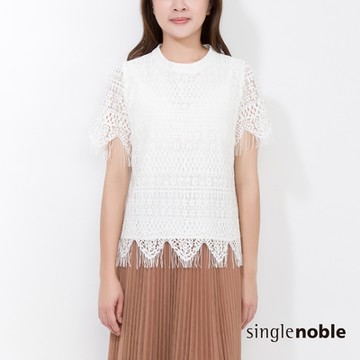 獨身貴族 日系氣質高雅睫毛蕾絲短袖造型上衣(2色)