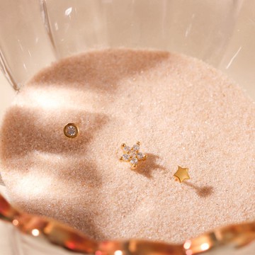 s925銀通體純銀金色星星耳釘組合 耳釘疊戴 許願星星耳釘式