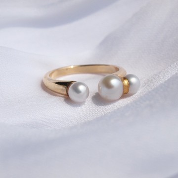日本製 KINTSUGI 珍珠開口戒指，3 顆小淡水珍珠，8 顆起均碼，叉形戒指，六月誕生石