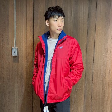 美國百分百【全新真品】Hollister Co. 立領風衣外套 HCO 夾克 海鷗 刷毛 防風 紅色 M號 AQ90