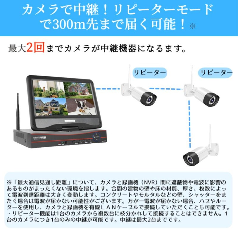 防犯カメラ 屋外 セット 家庭用 ワイヤレス wifi カメラ4台 モニター