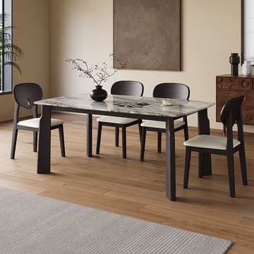 公司貨 免運 實木餐桌椅組合巖板客廳現代簡約桌子小戶型輕奢長方形家用 快速發貨