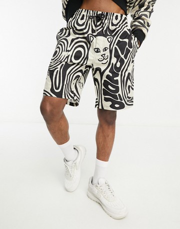 RIPNDIP hypnotic co-ord jersey shorts in black and white all over swirl print