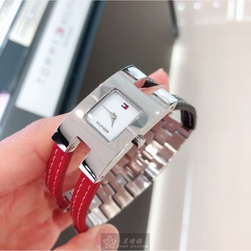 TommyHilfiger手錶,編號TH00073,20mm, 34mm銀方形精鋼錶殼,白色簡約, 中二針顯示錶面,寶藍, 紅真皮皮革錶帶款,僅剩一支，獨特紀念款